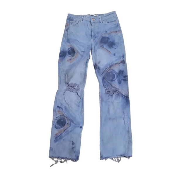 Zara Tie Dye Smiley MID-RISE Z1975 STRAIGHT LEG JEANS - Picture 2 of 8